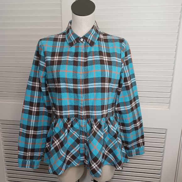 Sundance Hayden Creek Blue Plaid Flannel Peplum Top Plaid Size Large - Picture 6 of 15